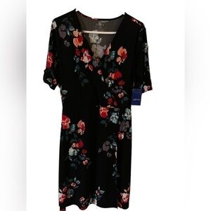 Apt 9 Black Floral Print Dress, Medium